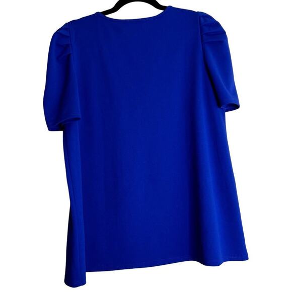 Jodifl Royal Blue Puff Shoulder Short Sleeve V-Neckline Blouse Top Size Medium - Picture 3 of 8